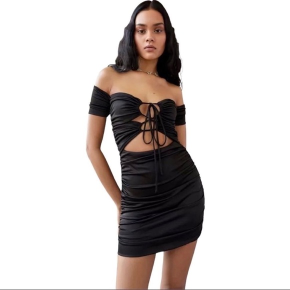 FREE People Third Form Look Through Bodycon Off the Shoulder Cut Out Party Dress - Picture 4 of 8